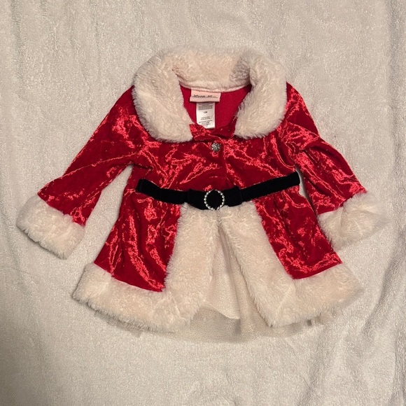 Little Lass Other - Little Lass Red Velvet dress with White Trim
